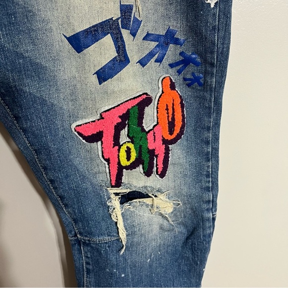 Men’s Smoke Rise Tokyo Ferry Blue Taper Stretch Denim Jeans Size 40x32 - Picture 4 of 14